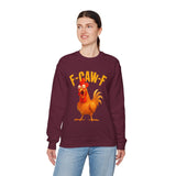 F Caw F Funny Rooster Cartoon Unisex Sweatshirt Hilarious Farm Humor Graphic Pullover Bold Comedy Design Cozy Warm Casual Wear Laugh Out Loud Gift Idea
