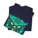 The Watcher Owl All Seeing Wisdom Unisex Heavy Cotton Tee Futuristic Mystic Streetwear T Shirt With Geometric Owl Symbol Neon Glow Artistic Design For Thinkers Visionaries And Night Owls