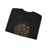 Burning Jester Skull Unisex Heavy Blend Crewneck Sweatshirt Gothic Flame Joker Skeleton Streetwear Pullover Dark Fantasy Art Design For Gamers Artists Metal Lovers And Rebels