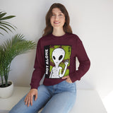 Not Alone Alien Unisex Crewneck Sweatshirt UFO Cartoon Graphic Pullover Extraterrestrial Sci Fi Space Themed Conspiracy Inspired Paranormal Streetwear