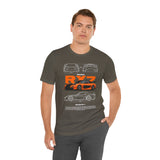Orange Retro JDM Inspired Sports Coupe Blueprint Unisex Heavy Cotton Tee Street Racing Art Shirt for Car Lovers Daily Wear