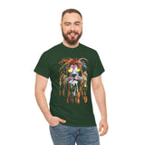 Rasta Lion Unisex Heavy Cotton Tee Bold Reggae Vibes Artistic Lion Headphones Design Cool Jamaican Streetwear Graphic TShirt Symbol of Strength Music and Freedom by KLASSORO