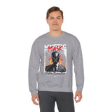 Mystic Mask Flames Graphic Unisex Heavy Blend Crewneck Sweatshirt Hustler Streetwear Motivational Dark Mystery Bold Fire Design