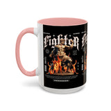 Fighter Accent Coffee Mug 11oz 15oz Black Ceramic Cup with Greek Warrior Statue and Flames Design for Hustlers and Motivated Minds