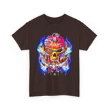 Flaming Pirate Skull Unisex Heavy Cotton Tee Bold Nautical Skull Streetwear T Shirt Fiery Gothic Rebellion Design Perfect For Bikers Gamers Artists And Metal Lovers