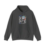 Fearless Memory Unisex Heavy Blend Hooded Sweatshirt Graphic Hoodie Black Astronaut Space Warrior Futuristic Sci Fi Bold Streetwear Artistic Fashion Outfit