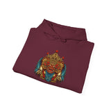 Balinese Barong Mask Unisex Hoodie Heavy Blend Pullover Sweatshirt Tribal Cultural Warrior Spirit Inspired Mythical Festival Graphic Streetwear
