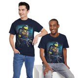 Urban Warrior Samurai Unisex Heavy Cotton Tee Fierce Armored Fighter Design Blue Warrior Energy Bold Strength Streetwear For Courageous Hustlers And Urban Legends