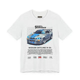Nissan Skyline GT R R34 Inspired Illustrated JDM Racing Car Graphic T Shirt Iconic Japanese Performance Street Racing Culture Automotive Streetwear Gift For Car Enthusiasts