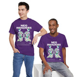 Neo Invaders Futuristic Holographic Graphic Unisex Heavy Cotton Tee Bold Sci Fi Cyberpunk Streetwear Statement T Shirt