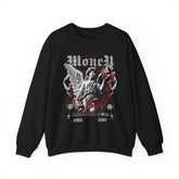 Money Bright Unisex Heavy Blend Crewneck Sweatshirt Angel Statue Graphic Gothic Streetwear Red Neon Artistic Fashion Pullover