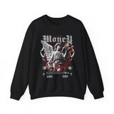 Money Bright Unisex Heavy Blend Crewneck Sweatshirt Angel Statue Graphic Gothic Streetwear Red Neon Artistic Fashion Pullover