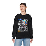 Fearless Memory Unisex Heavy Blend Crewneck Sweatshirt Graphic Pullover Black Astronaut Space Warrior Futuristic Sci Fi Bold Streetwear Artistic Fashion Outfit
