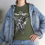 Fly High Angel Design Unisex Heavy Cotton Tee Streetwear Graphic T Shirt Spiritual Guardian Winged Warrior Style