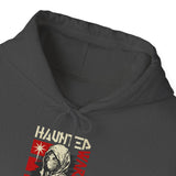 Haunted Warrior Unisex Heavy Blend Hooded Sweatshirt Graphic Hoodie Black Samurai Ninja Fighter Bold Red Streetwear Futuristic Artistic Fashion Outfit