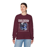 Civilization Eye Of Memory Graphic Unisex Heavy Blend Crewneck Sweatshirt Futuristic Visionary Streetwear Abstract Blue Eye Pullover