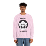 Unisex I Want To Believe Alien Crewneck Sweatshirt UFO Graphic Pullover Extraterrestrial Space Themed Sci Fi Conspiracy Inspired Paranormal Streetwear