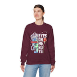 Eyes On Me Boys Medusa Crewneck Comfortable Unisex Heavy Blend Sweatshirt Mythological Streetwear Bold Empowerment Design for Self Expression Perfect Gift for Friends Birthdays Cozy Days Casual Wear