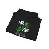 Final Stage Unisex Heavy Blend Hooded Sweatshirt Graphic Hoodie Black Skull Neon Green Streetwear Futuristic Cyberpunk Bold Artistic Fashion Outfit