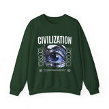 Civilization Eye Of Memory Graphic Unisex Heavy Blend Crewneck Sweatshirt Futuristic Visionary Streetwear Abstract Blue Eye Pullover