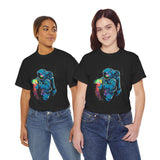 Galactic Dream Astronaut Neon Art Unisex Heavy Cotton Tee Bold Cosmic Streetwear Graphic T Shirt Vibrant Space Design Comfortable Classic Fit Everyday Wear Perfect Gift for Sci Fi Lovers and Creative Minds