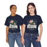 Bloom Stronger Floral Graphic Black Unisex Heavy Cotton T Shirt Motivational Nature Inspired Aesthetic Streetwear Fashion Outfit