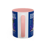 Historical Accent Coffee Mug 11oz 15oz Black Ceramic Cup with Greek Goddess Statue and Purple Floral Design for Art and History Lovers