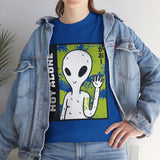 Unisex Not Alone Alien T Shirt Cartoon UFO Graphic Tee Extraterrestrial Sci Fi Space Themed Paranormal Conspiracy Inspired Streetwear Top