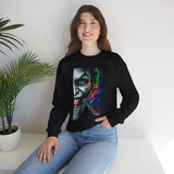 Dark Villain Jocker Split Insanity Unisex Sweatshirt Bold Gothic Streetwear Dark Psychological Art Design Cozy Heavy Blend Pullover for Visionaries and Fearless Creators