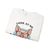 Look At Me I Wish You Good Luck Funny Pig Unisex Sweatshirt Hilarious Cartoon Graphic Pullover Positive Vibes Humor Design Cozy Casual Wear Gift Idea