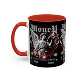 Money Bright Accent Coffee Mug 11oz 15oz Black Ceramic Gothic Angel Statue Design with Red Neon Artwork for Hustlers and Bold Thinkers