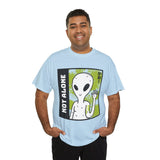 Unisex Not Alone Alien T Shirt Cartoon UFO Graphic Tee Extraterrestrial Sci Fi Space Themed Paranormal Conspiracy Inspired Streetwear Top
