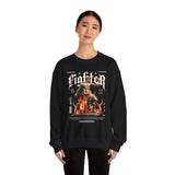 Fighter Resilience Victorious Flame Statue Graphic Unisex Heavy Blend Crewneck Sweatshirt Motivation Streetwear Pullover
