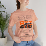 Orange Retro JDM Inspired Sports Coupe Blueprint Unisex Heavy Cotton Tee Street Racing Art Shirt for Car Lovers Daily Wear