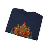 Mythical Tribal Mask Unisex Crewneck Sweatshirt Heavy Blend Pullover Cultural Warrior Spirit Inspired Festival Graphic Art Streetwear Top