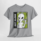 Unisex Not Alone Alien T Shirt Cartoon UFO Graphic Tee Extraterrestrial Sci Fi Space Themed Paranormal Conspiracy Inspired Streetwear Top