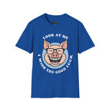Laughing Pig Fun Cartoon Unisex Heavy Cotton Tee Trendy Humor Streetwear Graphic Shirt Perfect Gift for Friends Birthdays Casual Wear