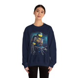 Urban Warrior Samurai Heavy Fleece Crewneck Sweatshirt Blue Energy Armor Design Bold Fighter Strength Streetwear for Fearless Achievers and Mindset Champions