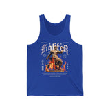 Fighter Resilience Victorious Flame Statue Graphic Unisex Jersey Tank Top Motivational Gym Streetwear Sleeveless