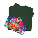 Flaming Pirate Skull Unisex Heavy Cotton Tee Bold Nautical Skull Streetwear T Shirt Fiery Gothic Rebellion Design Perfect For Bikers Gamers Artists And Metal Lovers