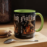 Fighter Accent Coffee Mug 11oz 15oz Black Ceramic Cup with Greek Warrior Statue and Flames Design for Hustlers and Motivated Minds