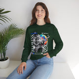Fearless Memory Unisex Heavy Blend Crewneck Sweatshirt Graphic Pullover Black Astronaut Space Warrior Futuristic Sci Fi Bold Streetwear Artistic Fashion Outfit