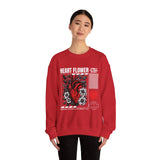 Heart Flower Graphic Unisex Heavy Blend Crewneck Sweatshirt Comfortable Streetwear Pullover Bold Red and Black Floral Heart Design Symbol of Love Strength and Vitality Perfect Gift for Friends Birthdays Cozy Days and Everyday Wear
