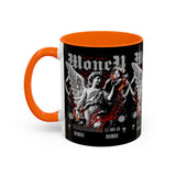 Money Bright Angel Accent Coffee Mug 11oz 15oz Gothic Statue Black Ceramic Cup with Red Flames and Cash Design for Hustlers