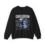 Civilization Eye Of Memory Graphic Unisex Heavy Blend Crewneck Sweatshirt Futuristic Visionary Streetwear Abstract Blue Eye Pullover