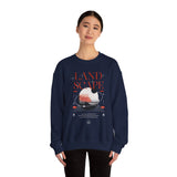 Landscape Unisex Heavy Blend Crewneck Sweatshirt Graphic Pullover Black Nature Inspired Abstract Mountain Outdoor Adventure Modern Streetwear Artistic Creative Fashion Outfit