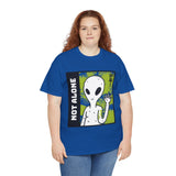 Unisex Not Alone Alien T Shirt Cartoon UFO Graphic Tee Extraterrestrial Sci Fi Space Themed Paranormal Conspiracy Inspired Streetwear Top