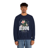 Bloom Stronger Floral Graphic Crewneck Comfortable Unisex Sweatshirt Motivational Streetwear Inspirational Empowerment Design for Self Growth Resilience Perfect Gift for Friends Birthdays Cozy Days Casual Wear