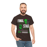 Final Stage Unisex Heavy Cotton Tee Graphic Black T Shirt Skull Neon Green Streetwear Futuristic Cyberpunk Bold Artistic Fashion Outfit
