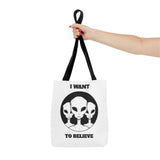 I Want To Believe Alien Tote Bag Sci Fi UFO Extraterrestrial Design Canvas Bag Space Mystery Reusable Eco Friendly Durable Shopping Travel Tote
